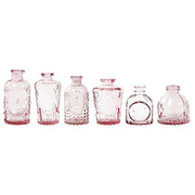 6 Decorative Glass Flower Vases with Embossed Vintage Design VASE_RND_008_SET_080