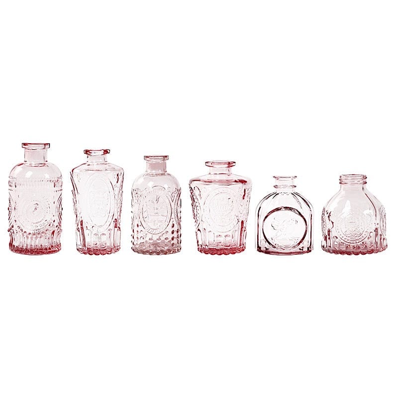 6 Decorative Glass Flower Vases with Embossed Vintage Design VASE_RND_008_SET_080