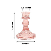 6 Diamond Design 4" Reversible Glass Taper and Votive Candle Holders