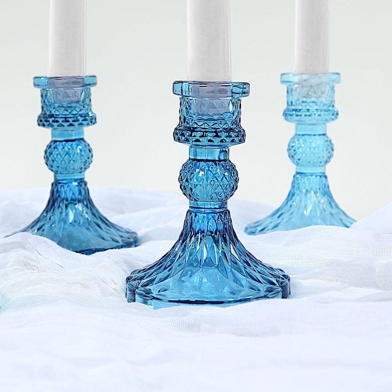6 Diamond Design 4" Reversible Glass Taper and Votive Candle Holders