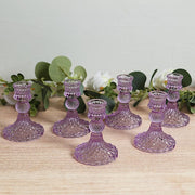 6 Diamond Design 4" Reversible Glass Taper and Votive Candle Holders