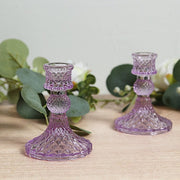 6 Diamond Design 4" Reversible Glass Taper and Votive Candle Holders