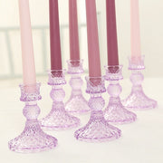 6 Diamond Design 4" Reversible Glass Taper and Votive Candle Holders