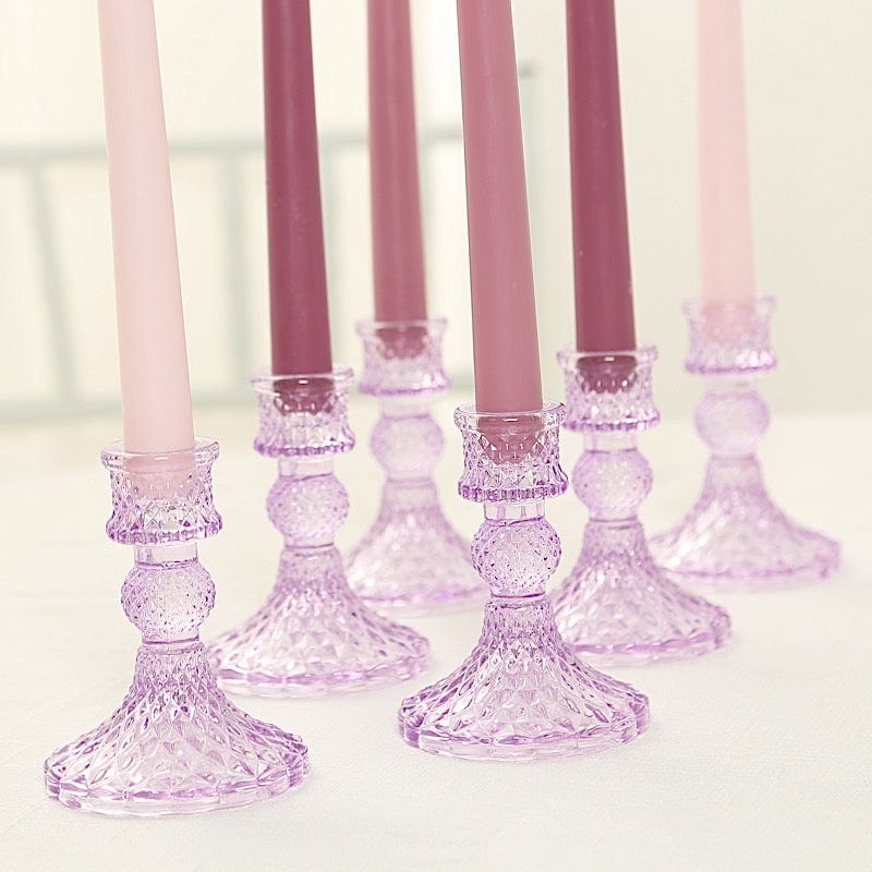 6 Diamond Design 4" Reversible Glass Taper and Votive Candle Holders