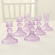 6 Diamond Design 4" Reversible Glass Taper and Votive Candle Holders