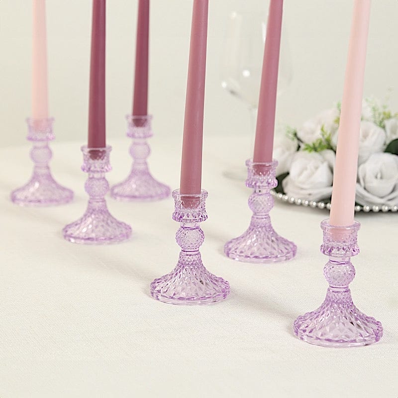 6 Diamond Design 4" Reversible Glass Taper and Votive Candle Holders