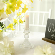 6 Diamond Design 4"  Reversible Glass Taper and Votive Candle Holders