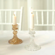 6 Diamond Design 4"  Reversible Glass Taper and Votive Candle Holders