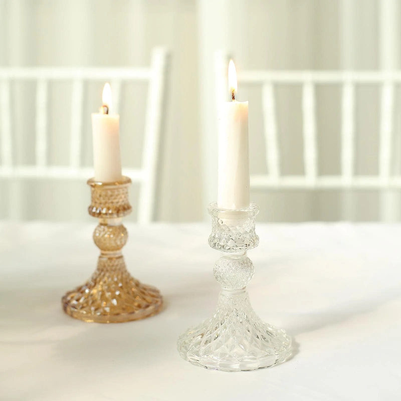 6 Diamond Design 4"  Reversible Glass Taper and Votive Candle Holders