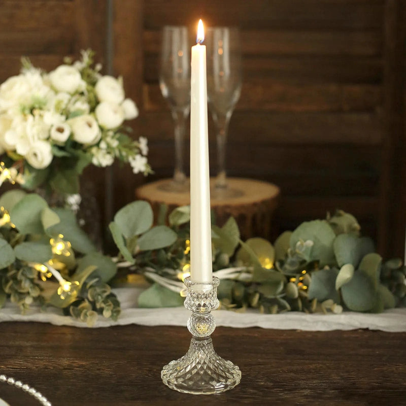 6 Diamond Design 4"  Reversible Glass Taper and Votive Candle Holders