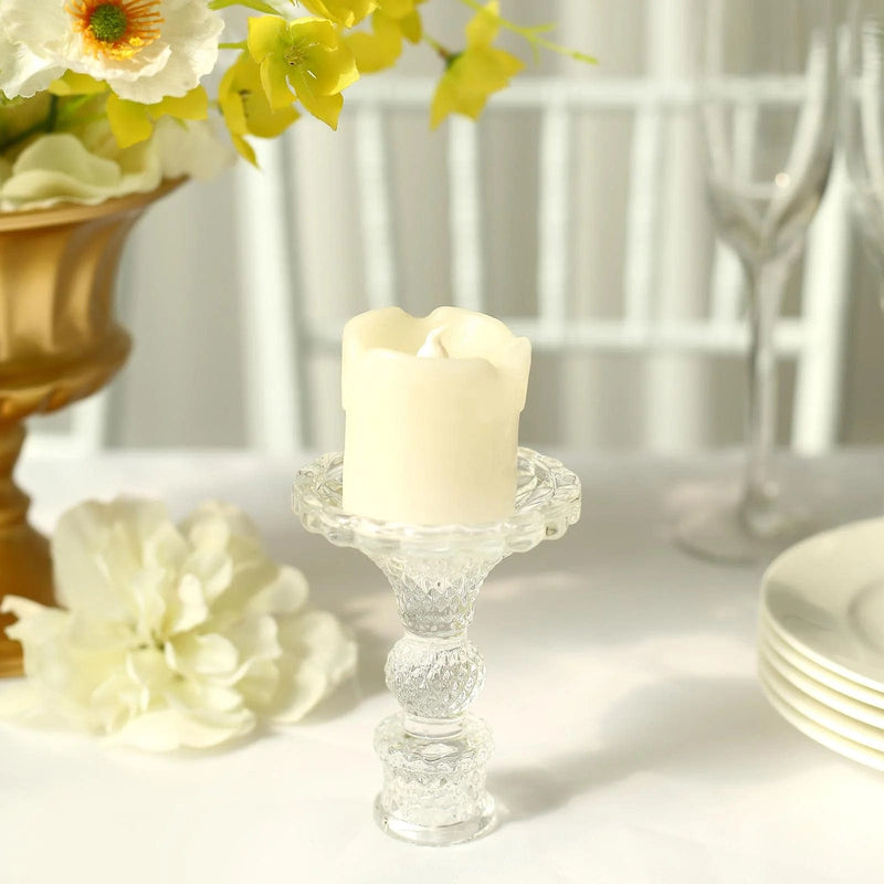 6 Diamond Design 4"  Reversible Glass Taper and Votive Candle Holders