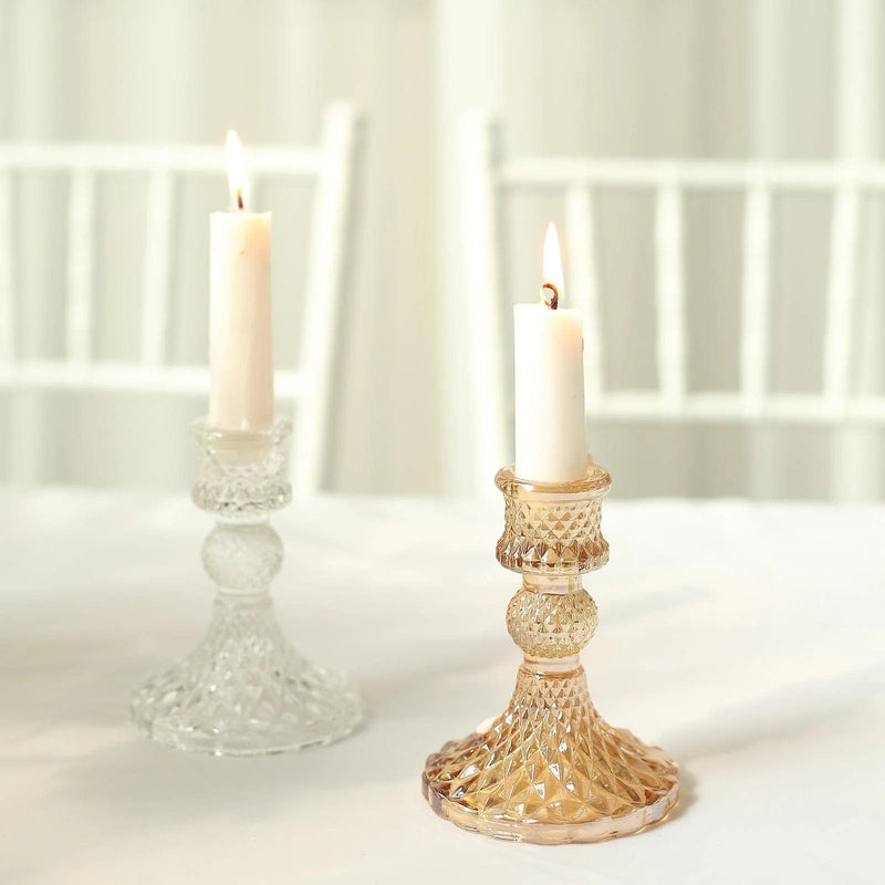6 Diamond Design 4"  Reversible Glass Taper and Votive Candle Holders
