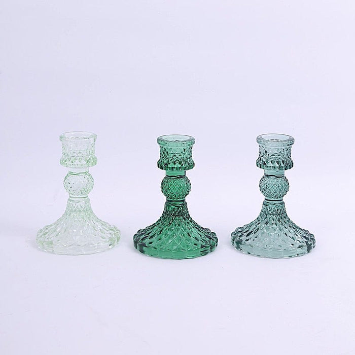 6 Diamond Design 4" Reversible Glass Taper and Votive Candle Holders