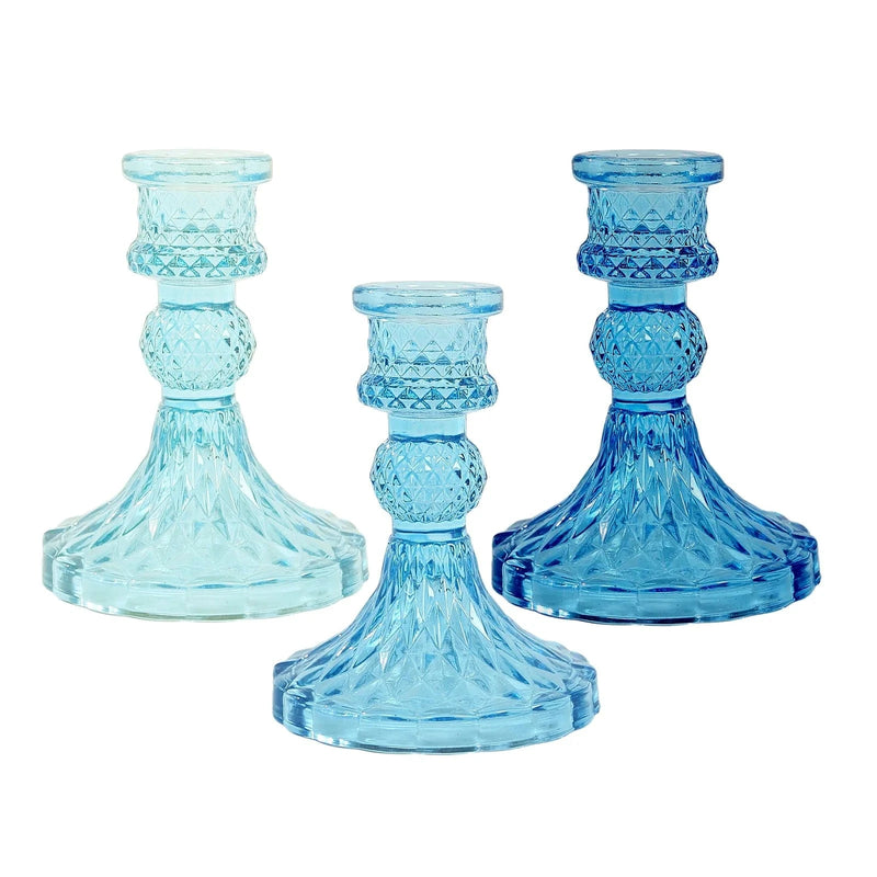 6 Diamond Design 4" Reversible Glass Taper and Votive Candle Holders CAND_HOLD_TP001_4_BLUE