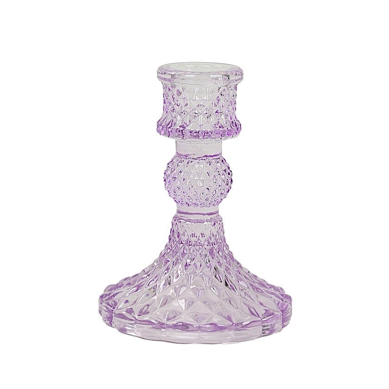 6 Diamond Design 4" Reversible Glass Taper and Votive Candle Holders CAND_HOLD_TP001_4_LAV