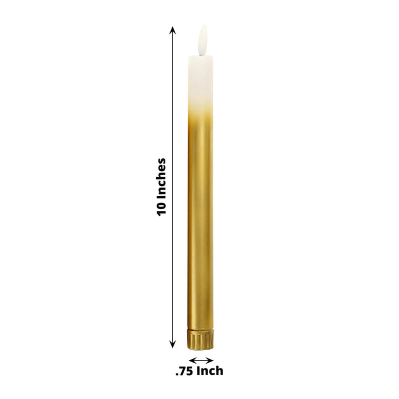 6 Flameless 10" tall Battery Operated LED Taper Candles Lights - Ombre Gold LED_CAND_TP04_GOLD