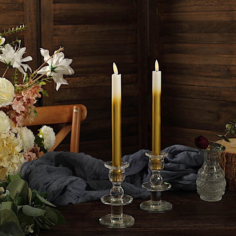 6 Flameless 10" tall Battery Operated LED Taper Candles Lights - Ombre Gold LED_CAND_TP04_GOLD