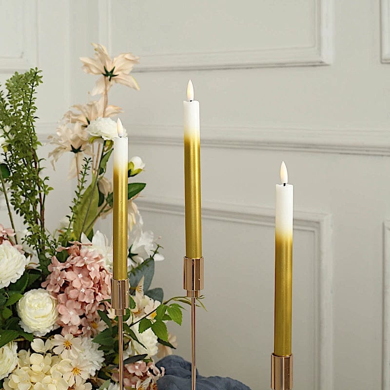 6 Flameless 10" tall Battery Operated LED Taper Candles Lights - Ombre Gold LED_CAND_TP04_GOLD