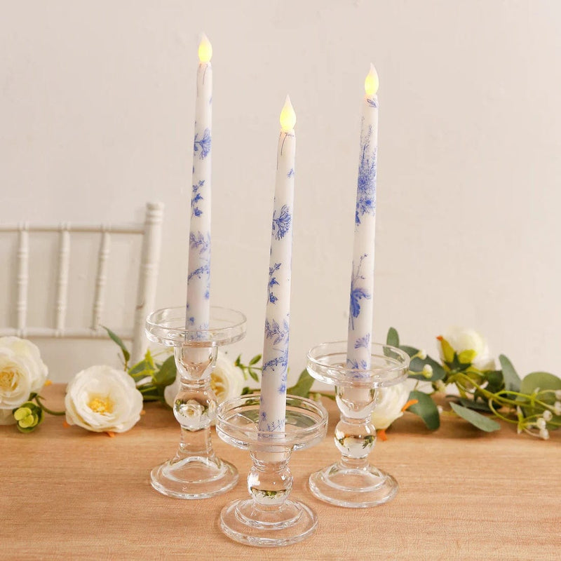 6 Flameless 11" tall LED Taper Candles Lights French Toile Design