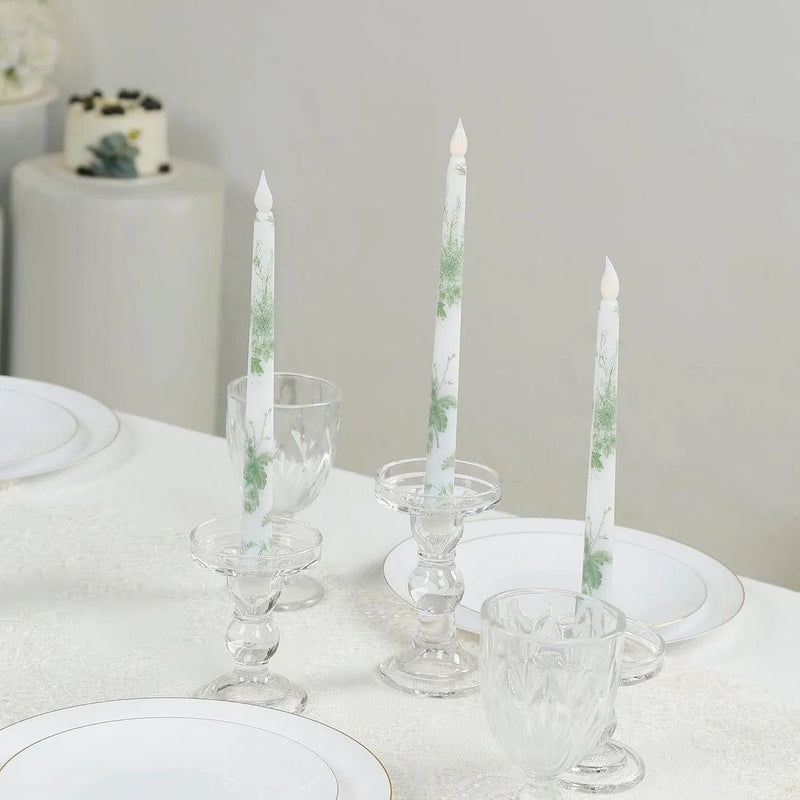 6 Flameless 11" tall LED Taper Candles Lights French Toile Design