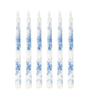 6 Flameless 11" tall LED Taper Candles Lights French Toile Design LED_CAND_TP01_FLOR_BLUE