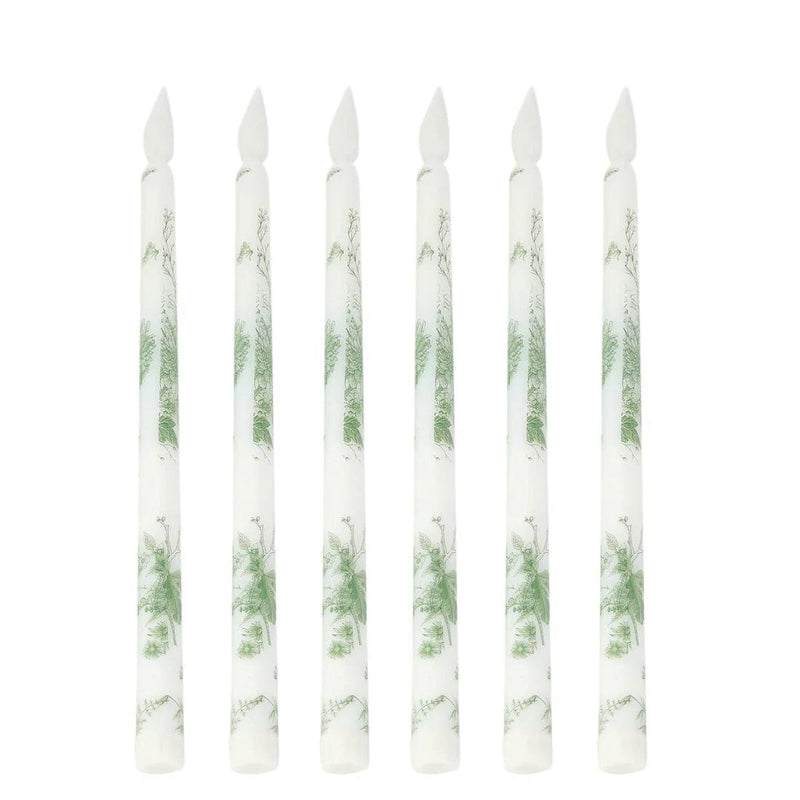 6 Flameless 11" tall LED Taper Candles Lights French Toile Design LED_CAND_TP01_FLOR_SAGE