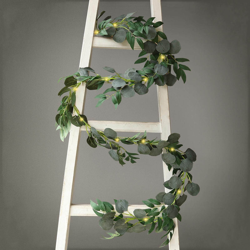 6 ft Artificial Eucalyptus Leaf Garland String Lights - Green LEDSTR_ARTI_011_GRN
