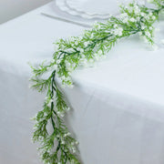 6 ft Artificial Silk Gypsophila Table Flower Garland - White and Green ARTI_GLND_GRN020