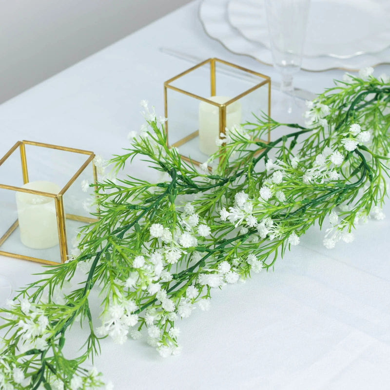 6 ft Artificial Silk Gypsophila Table Flower Garland - White and Green ARTI_GLND_GRN020