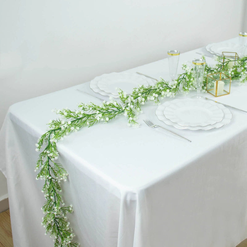 6 ft Artificial Silk Gypsophila Table Flower Garland - White and Green ARTI_GLND_GRN020