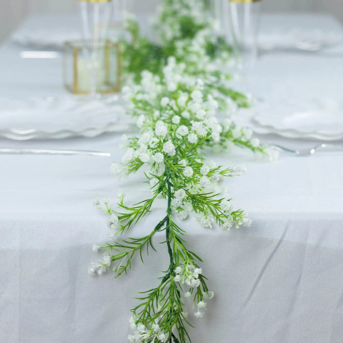 6 ft Silk Baby Breath Artificial Flower Garland - White and Green