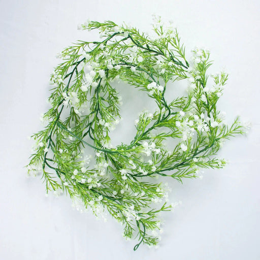 6 ft Artificial Silk Gypsophila Table Flower Garland - White and Green ARTI_GLND_GRN020