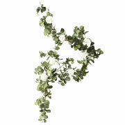 6 ft Eucalyptus Garland with Silk Roses and Battery Operated LED Lights - Green and Ivory LEDSTR_ARTI_GLND_GRN016