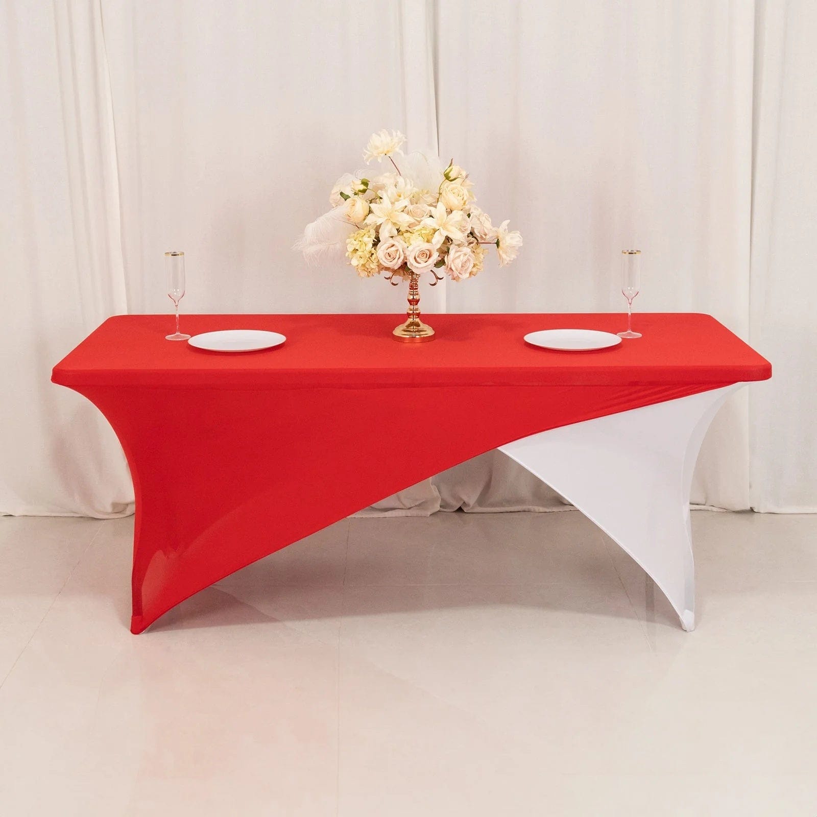 6 ft Fitted Spandex Tablecloth Cross Over Rectangular Table Cover