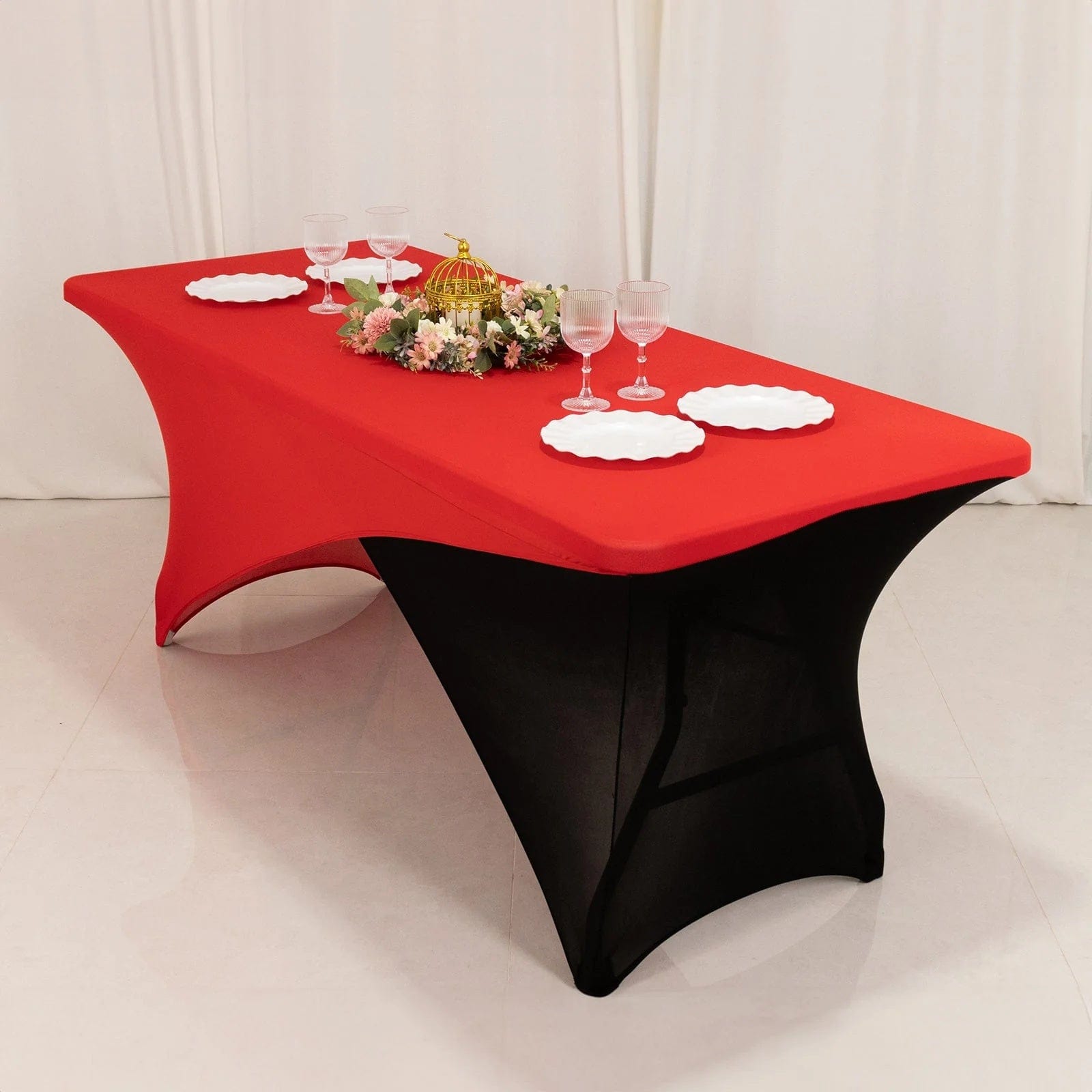 6 ft Fitted Spandex Tablecloth Cross Over Rectangular Table Cover