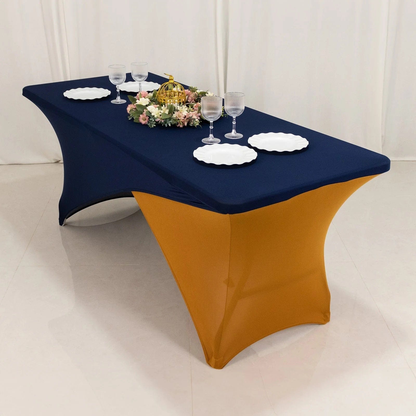 6 ft Fitted Spandex Tablecloth Cross Over Rectangular Table Cover