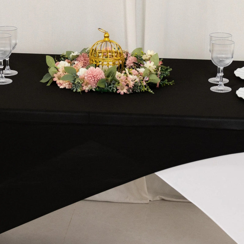 6 ft Fitted Spandex Tablecloth Cross Over Rectangular Table Cover