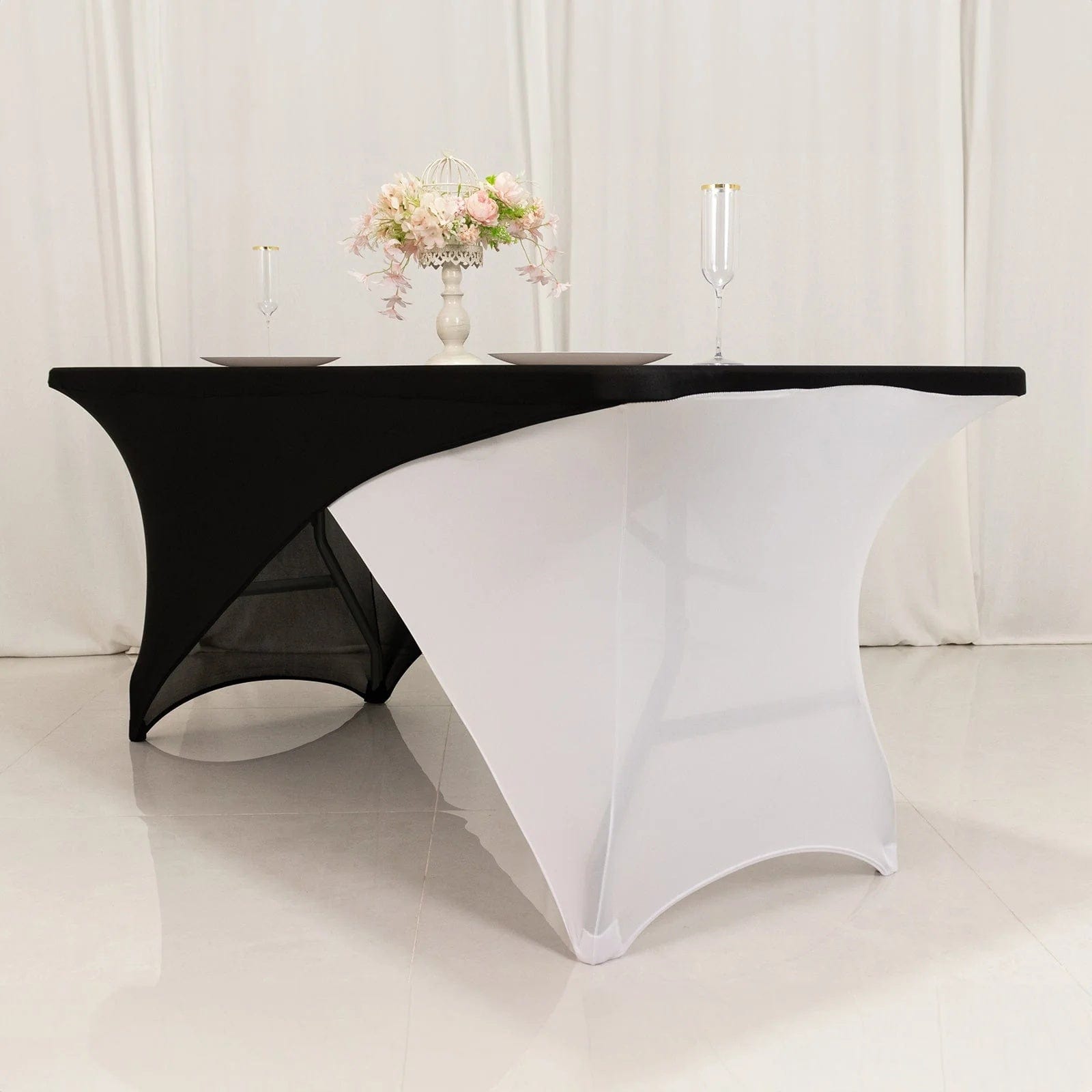 6 ft Fitted Spandex Tablecloth Cross Over Rectangular Table Cover
