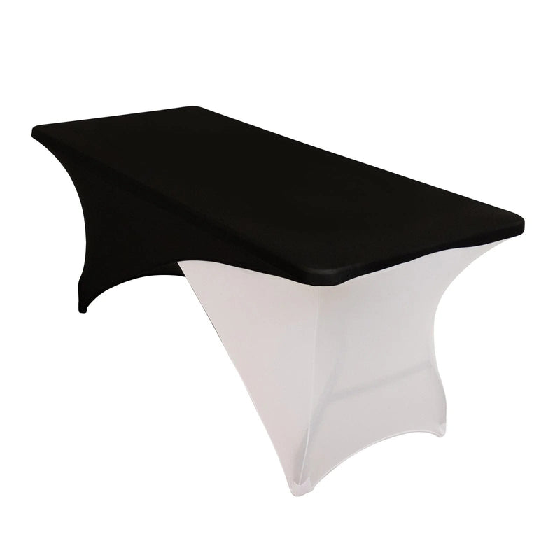 6 ft Fitted Spandex Tablecloth Cross Over Rectangular Table Cover TAB_REC_SPX6FT_CRO_BKWHT