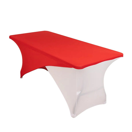 6 ft Fitted Spandex Tablecloth Cross Over Rectangular Table Cover TAB_REC_SPX6FT_CRO_RDWHT