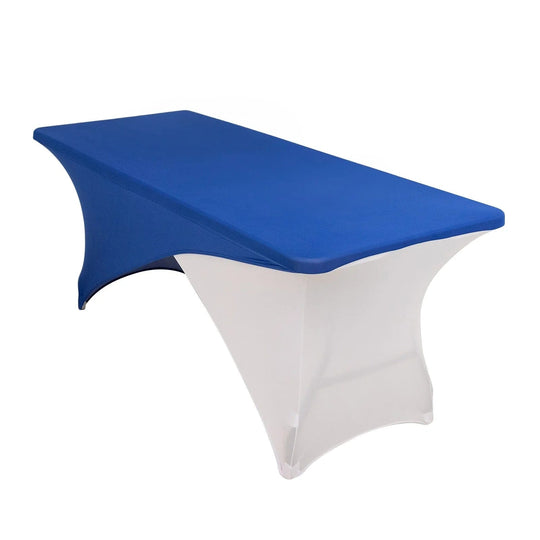 6 ft Fitted Spandex Tablecloth Cross Over Rectangular Table Cover TAB_REC_SPX6FT_CRO_RYWHT