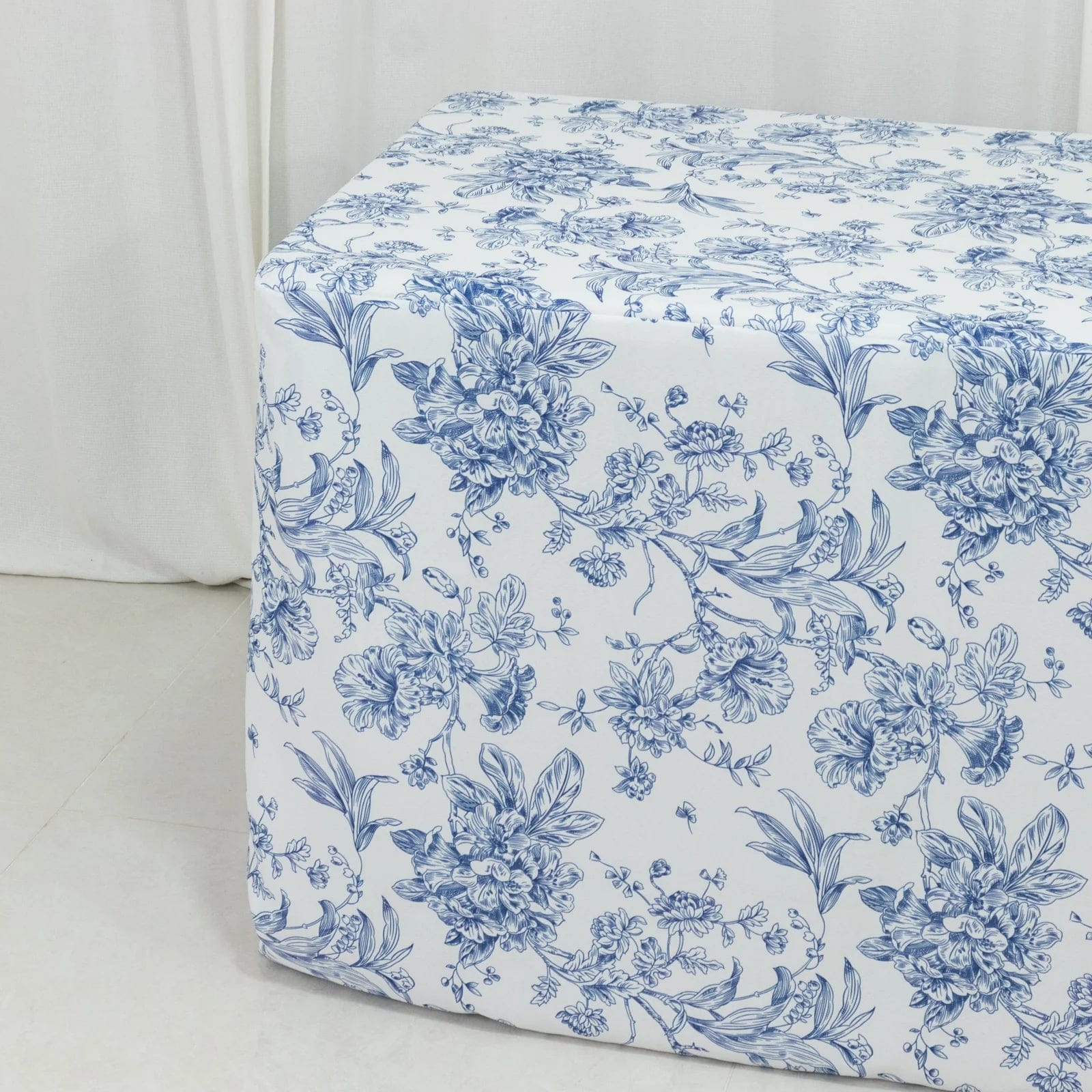 6 ft French Toile Fitted Polyester Rectangle Tablecloth