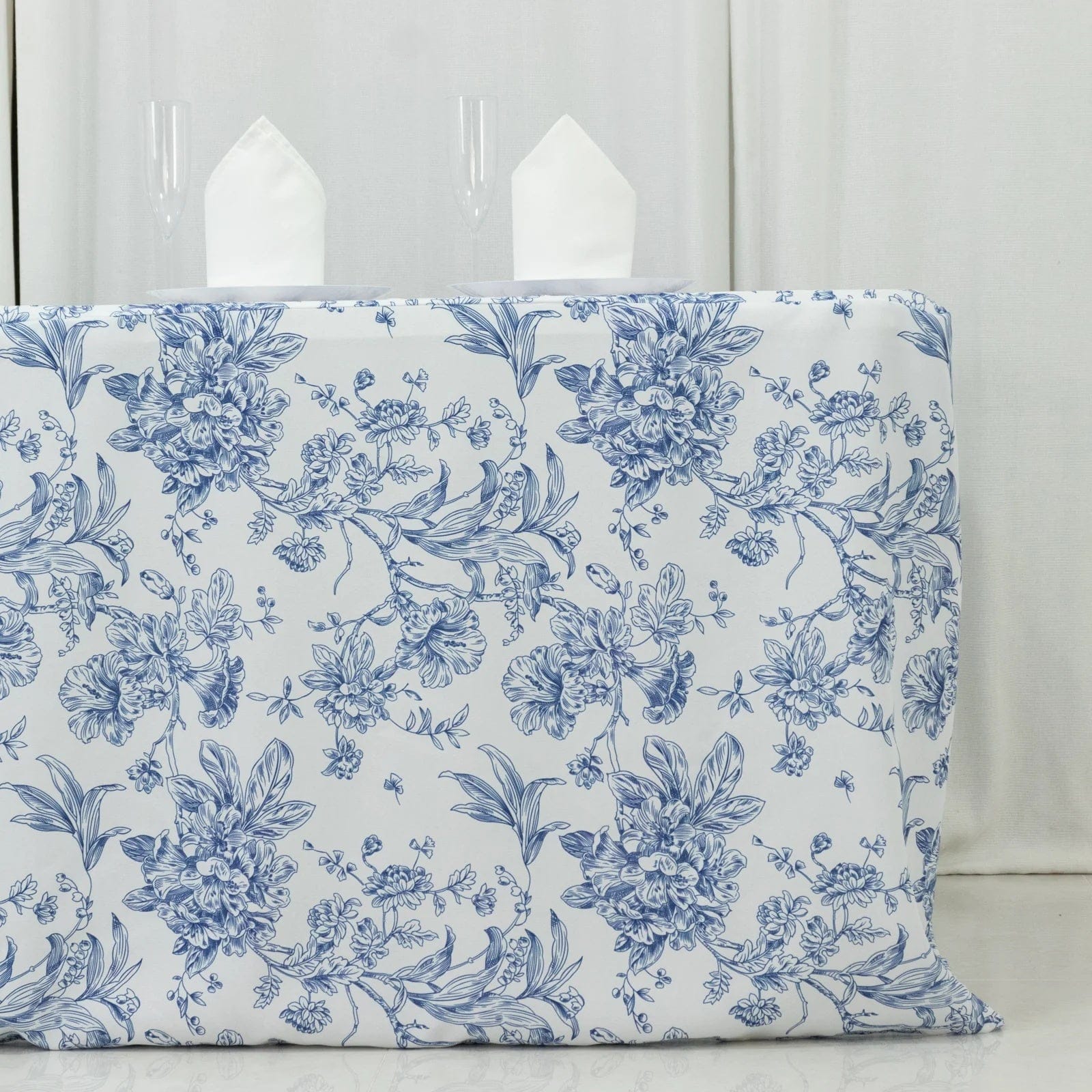 6 ft French Toile Fitted Polyester Rectangle Tablecloth