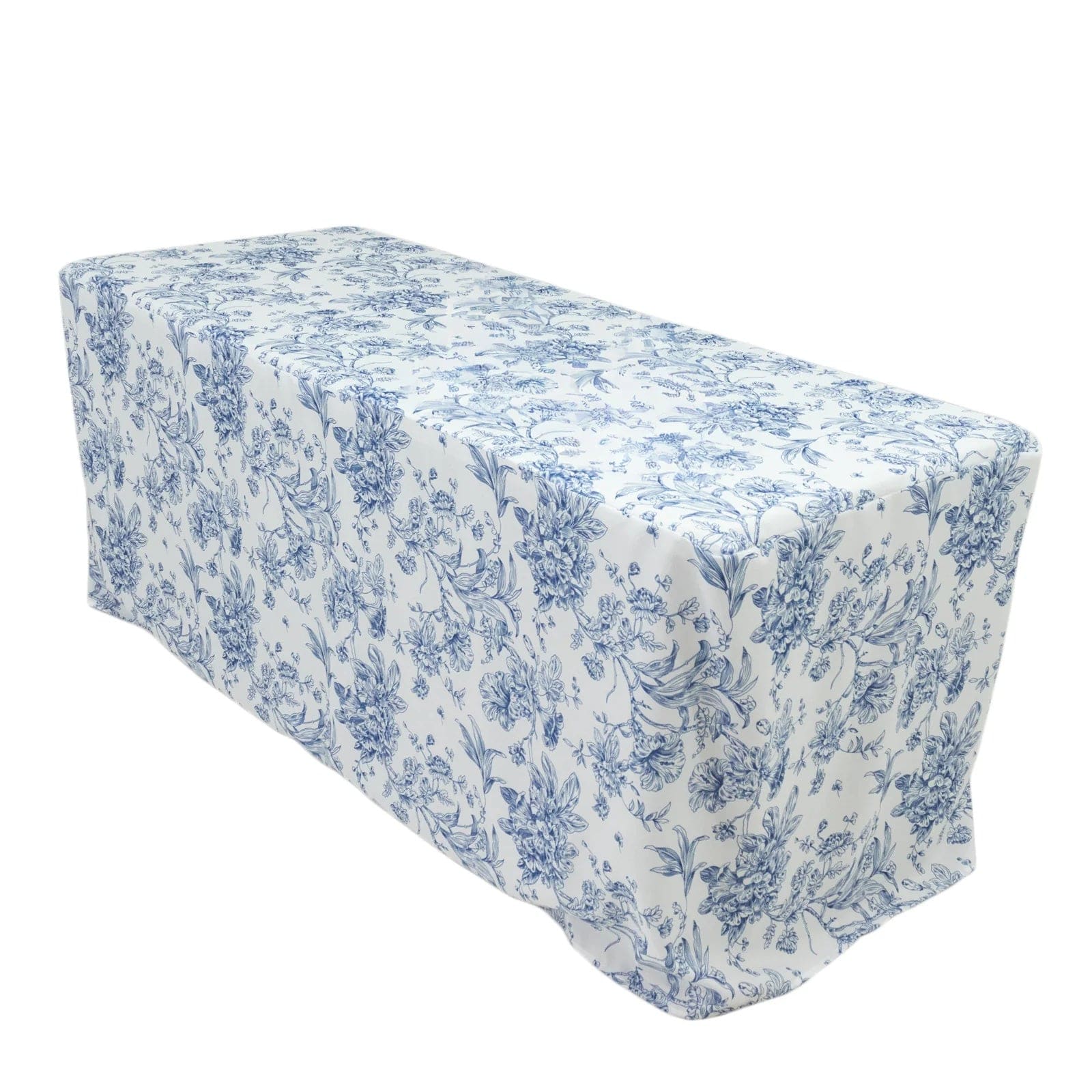 6 ft French Toile Fitted Polyester Rectangle Tablecloth