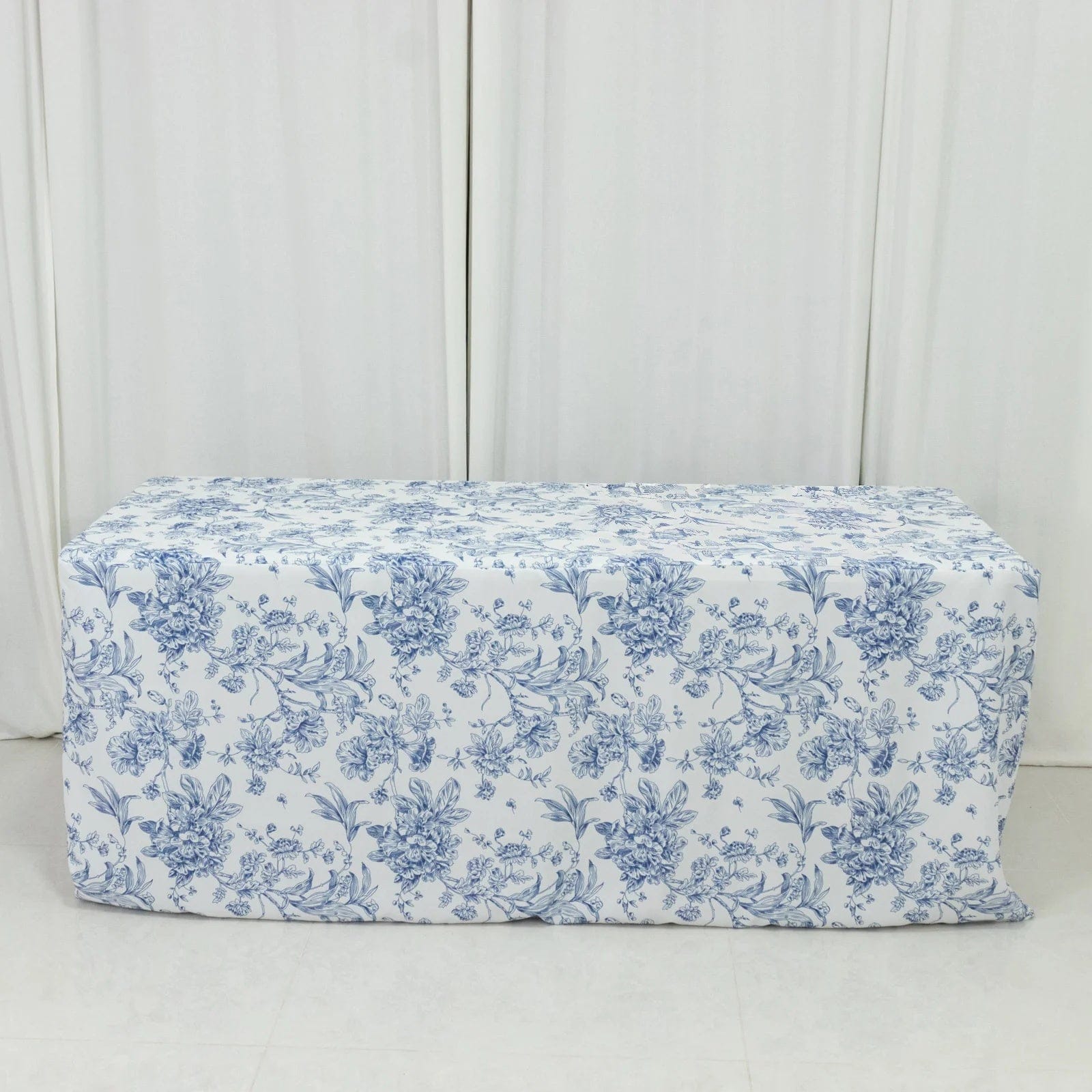 6 ft French Toile Fitted Polyester Rectangle Tablecloth