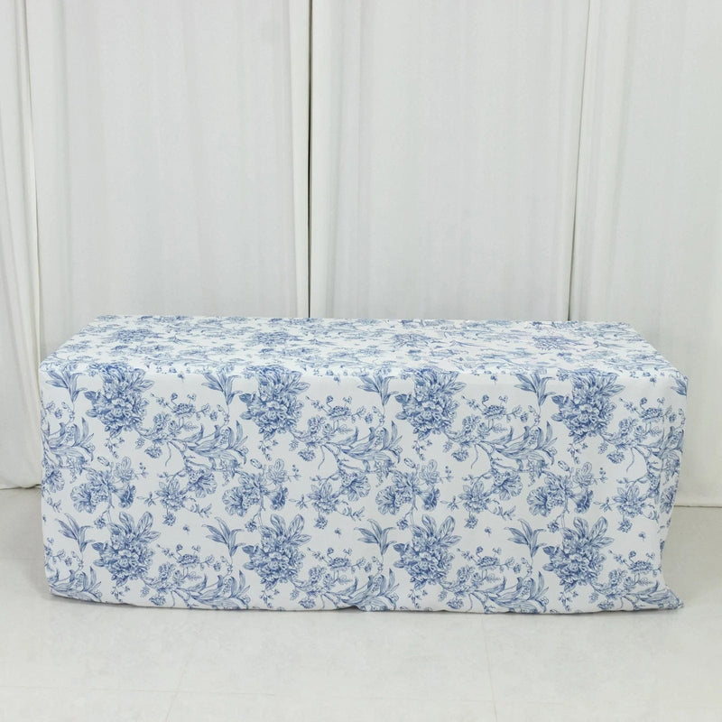6 ft French Toile Fitted Polyester Rectangle Tablecloth