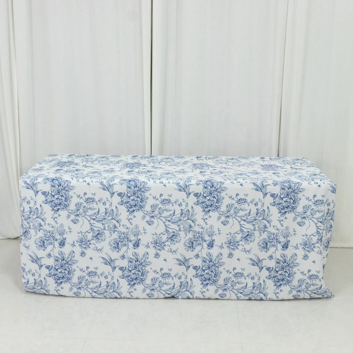 6 ft French Toile Fitted Polyester Rectangle Tablecloth