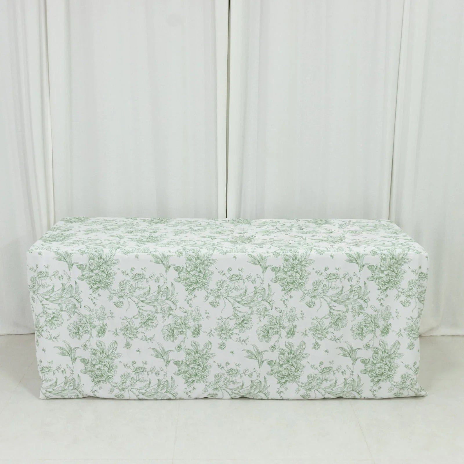 6 ft French Toile Fitted Polyester Rectangle Tablecloth