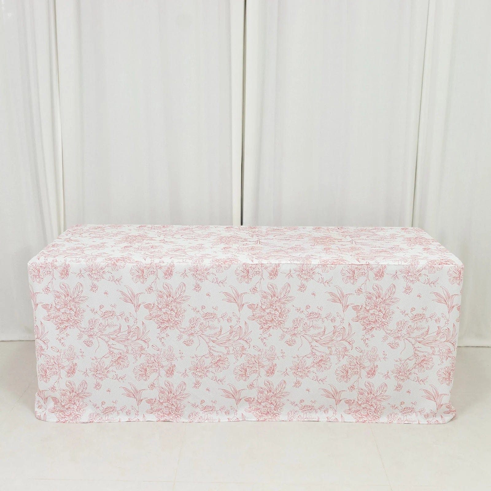 6 ft French Toile Fitted Polyester Rectangle Tablecloth