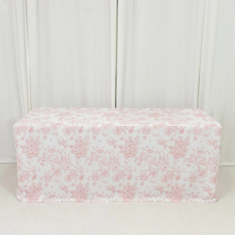 6 ft French Toile Fitted Polyester Rectangle Tablecloth